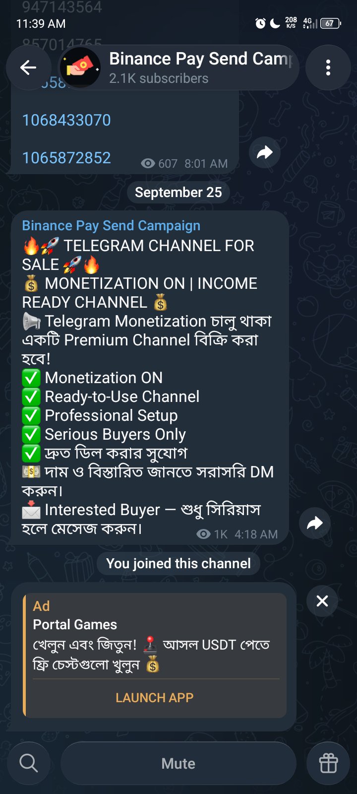 Telegram channel 2100+subscribers monetization on low price emergency