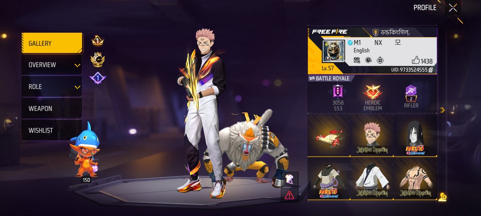 M1 NX Free fire account 57 level