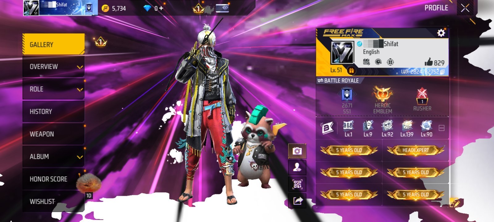 5 years old Free fire id sell kora hobe