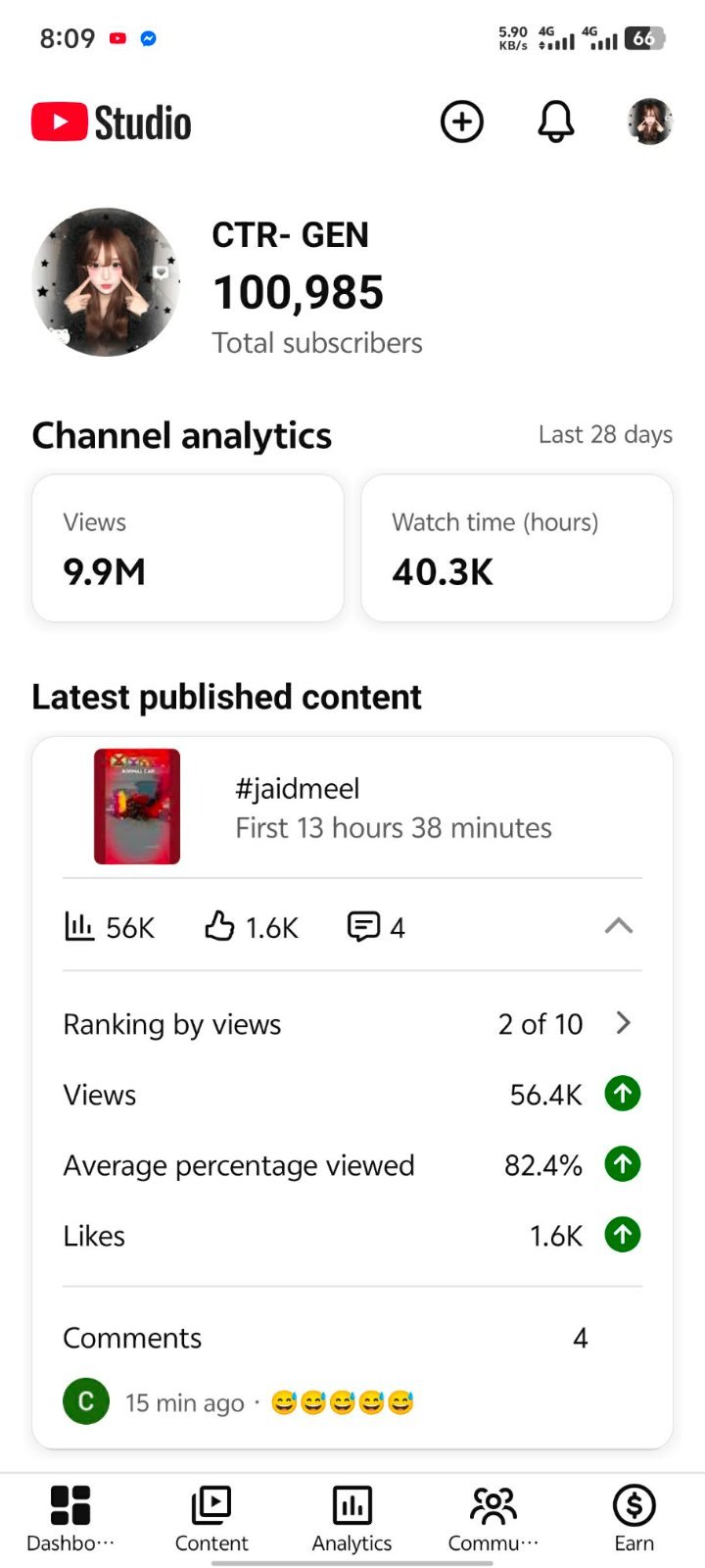 100k sub non monitaze chanel for sell just 1 copyright strike