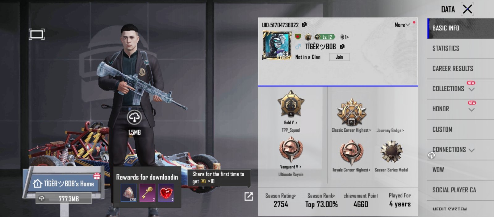 💎 Lv 59 PUBG Acc for Sale | M416 Glacier (Kill Msg) +6 Guns 4 Yrs Old PUBG Acc