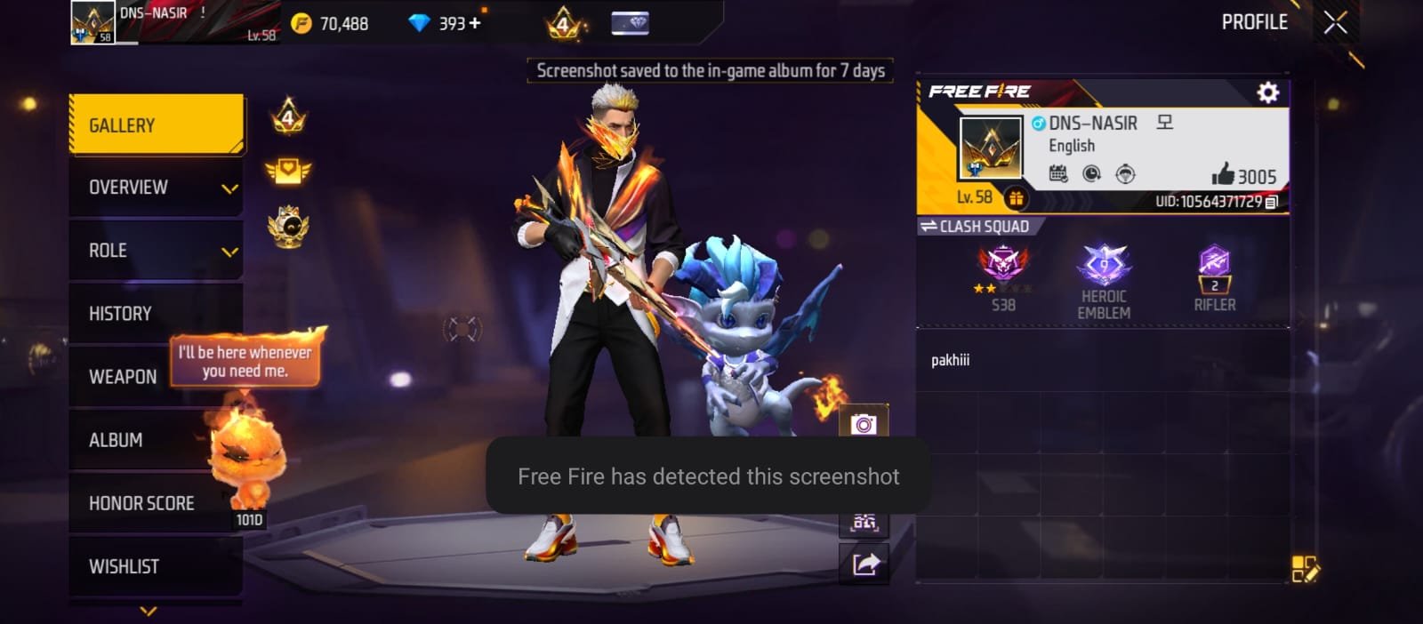 Free Fire Old ID 5000 Takai 58 Level
