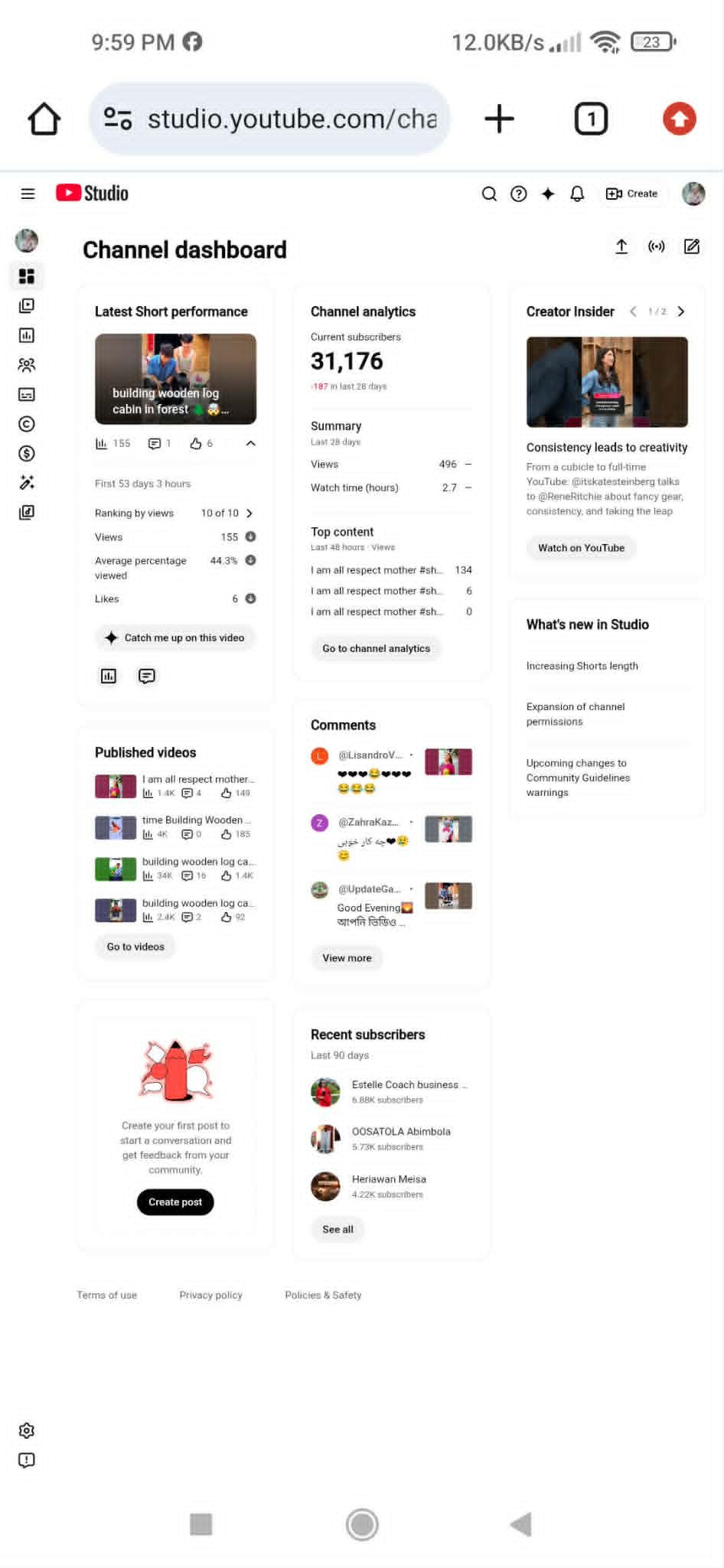 31k+ subscriber youtube channel