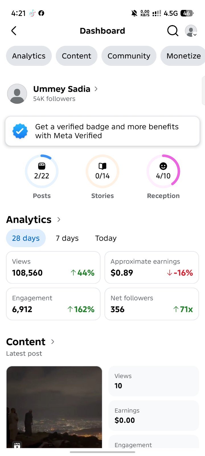 Facebook profile 54k follow active and monetization