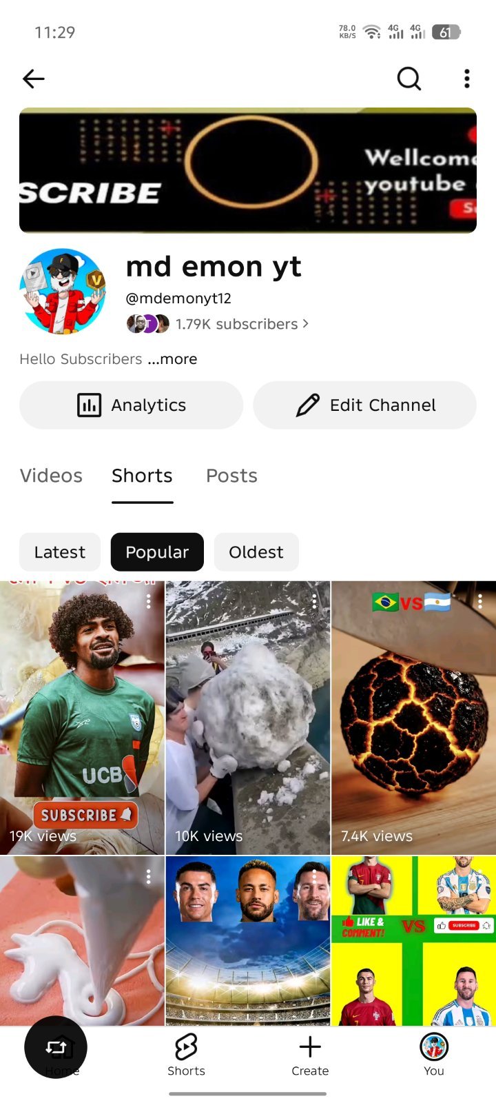চ্যানেলে শুধু Shorts ভিডিও আপলোড করা হয়েছে