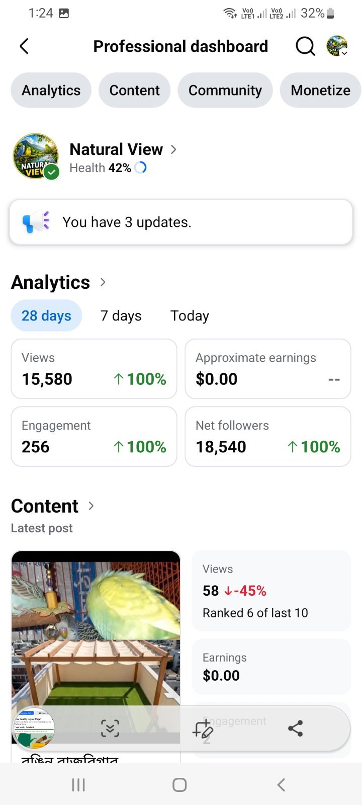 Natural View page 16+ followers Ache