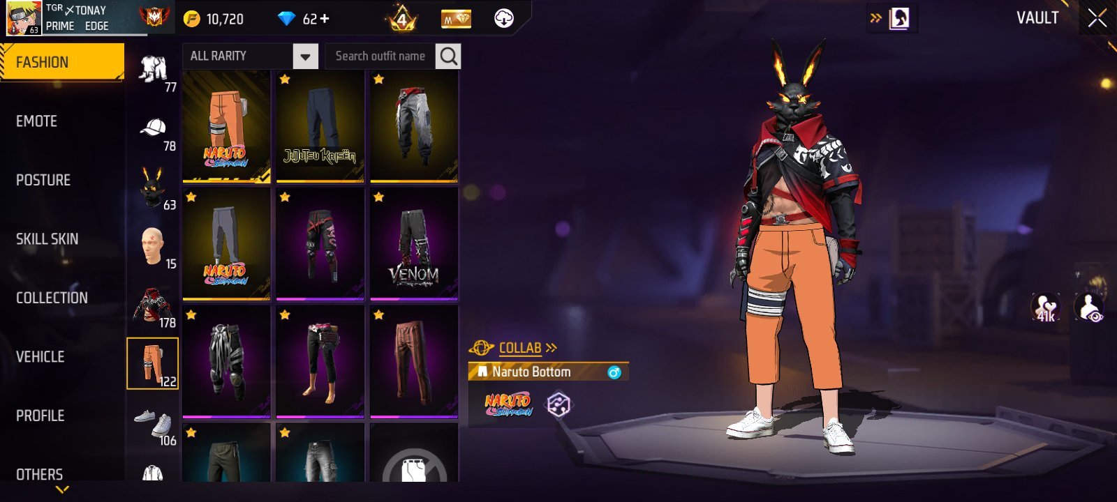 Free Fire Lv63 Prime 4 | Rare Naruto & JJK Bundles