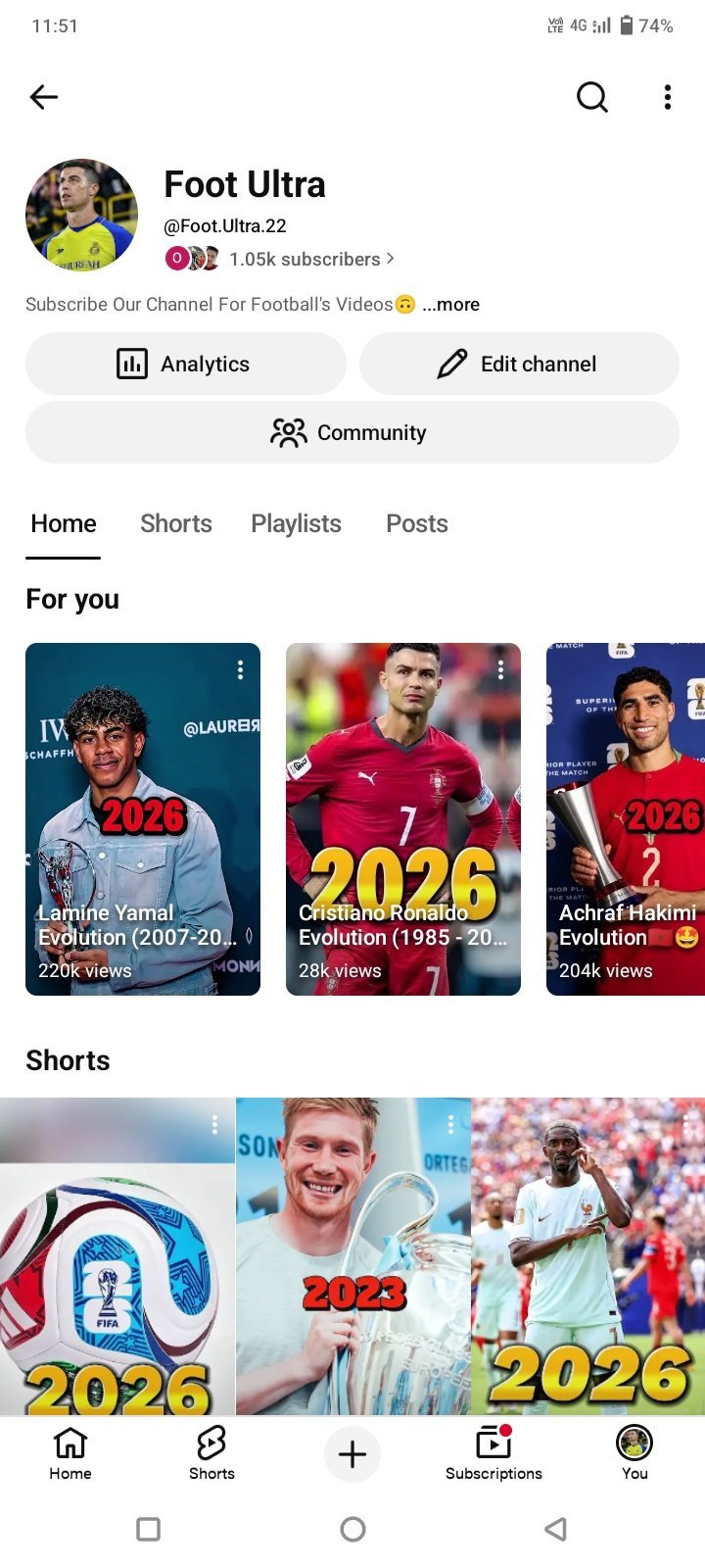 Foot Ultra, 1.05K Subscribers, Football Special Youtube Channel