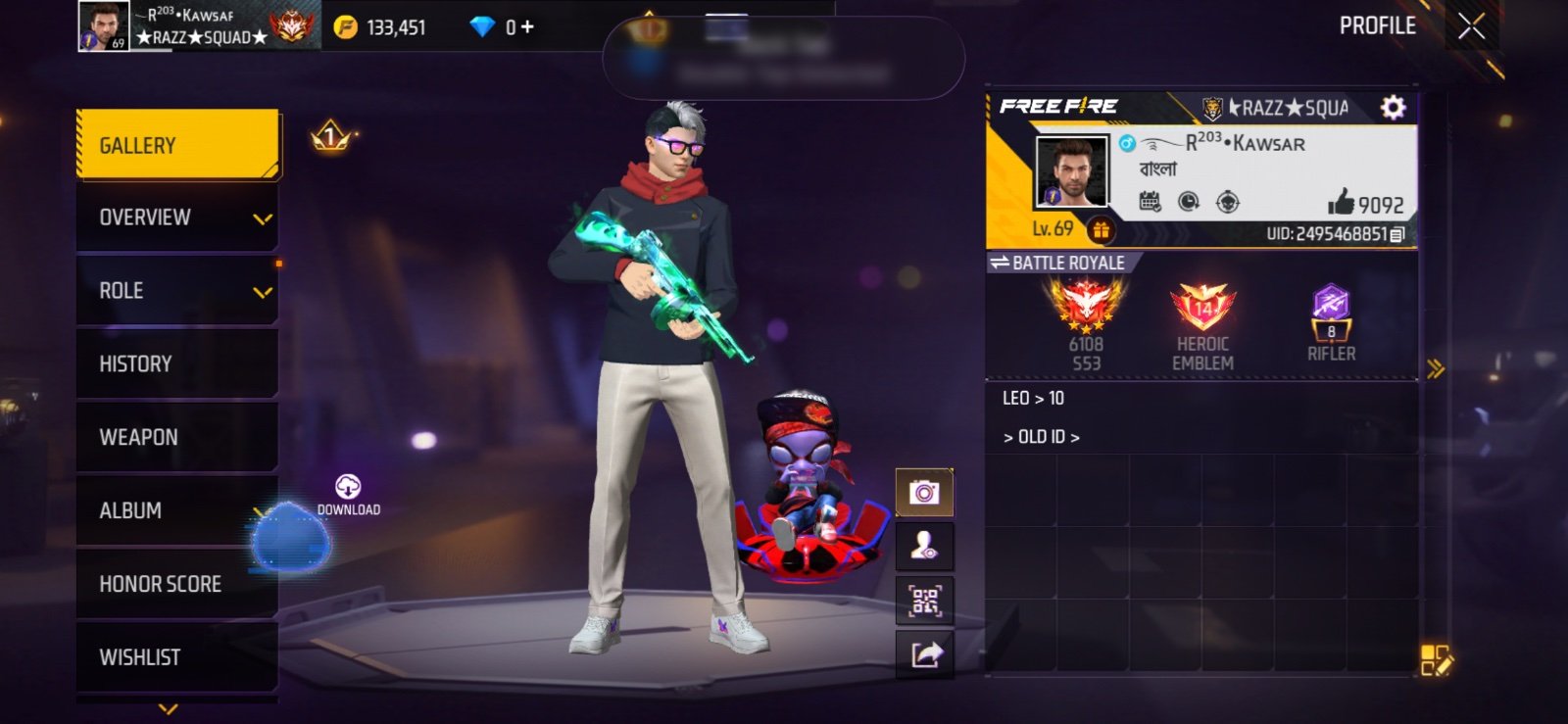 Free Fire Old ID Sell | Level 69 | 4 Evo Gun | 1700৳