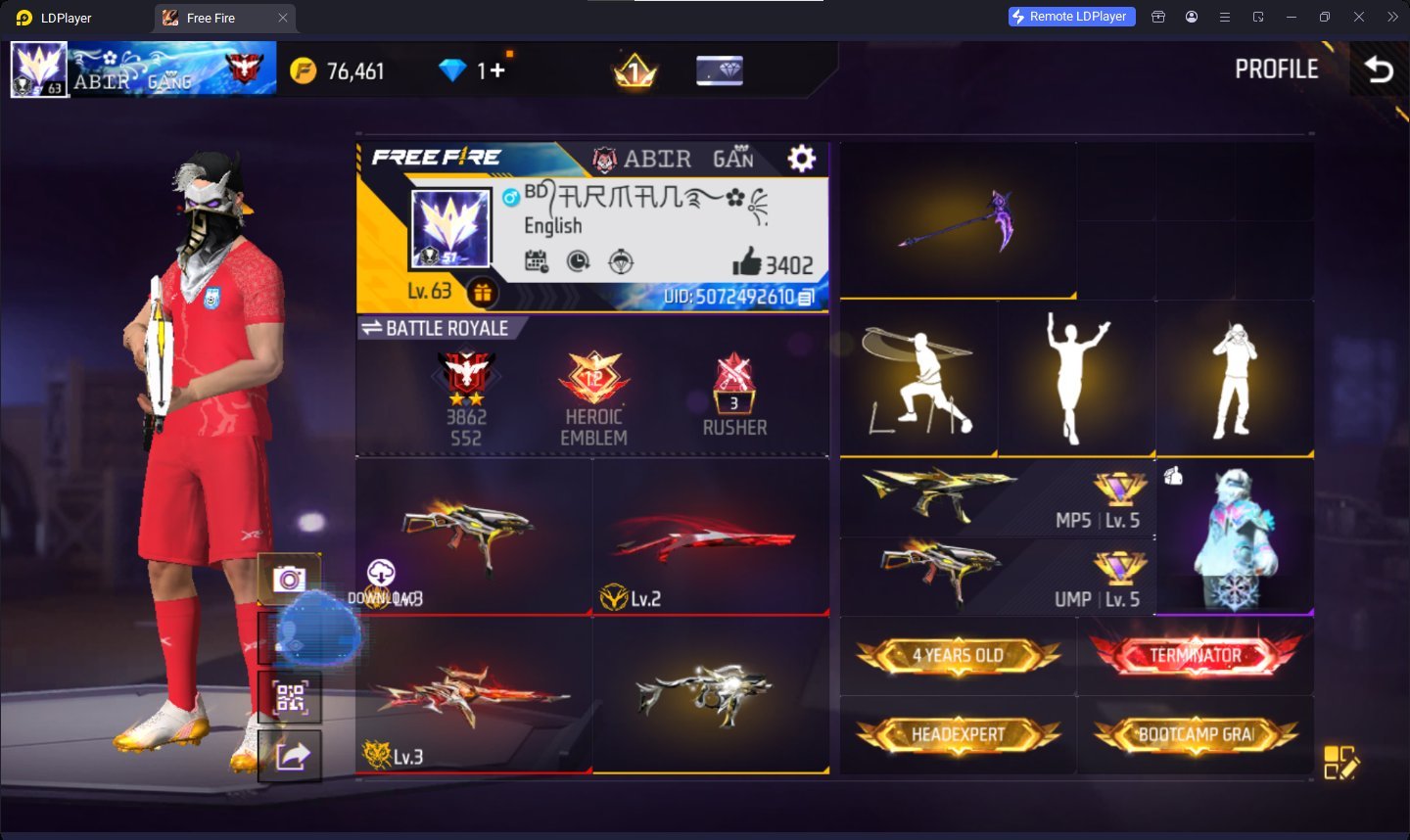 🔥 Free Fire BD ID Lv.63 | 3 EVO Gun | Rare Emote | Heroic | Ready to Transfer