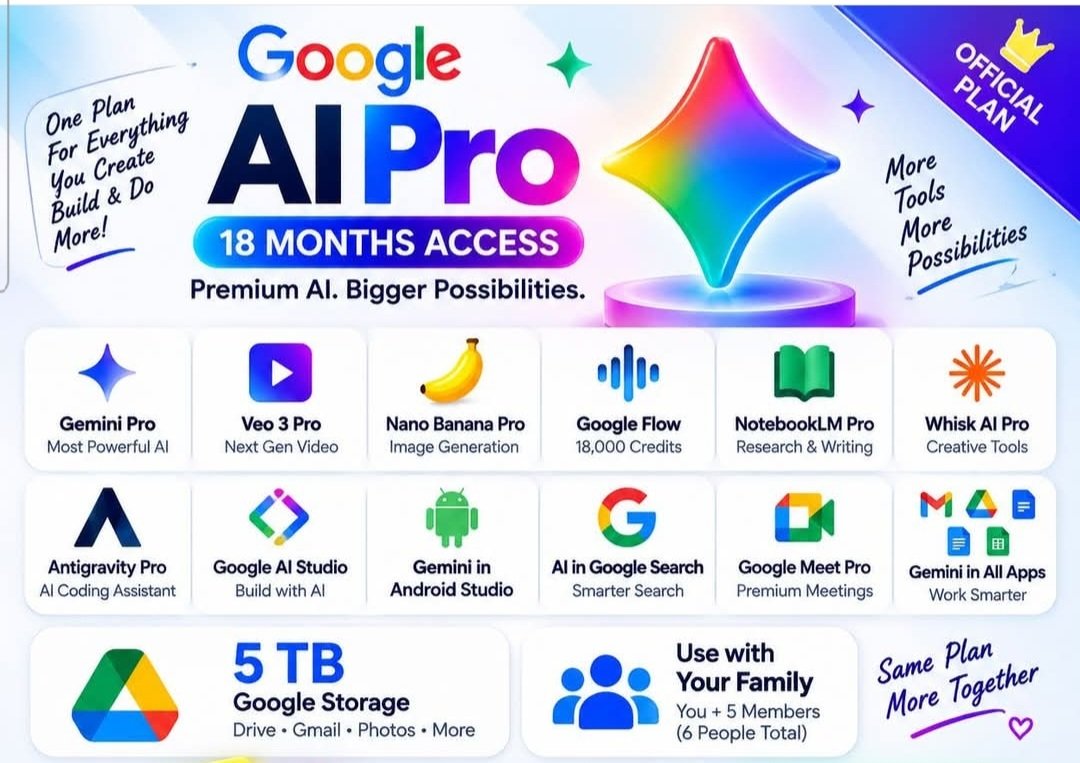 🚀 Google AI Pro – ১৮ মাসের প্রিমিয়াম অ্যাক্সেস মাত্র ২৫০ টাকায়! 🔥