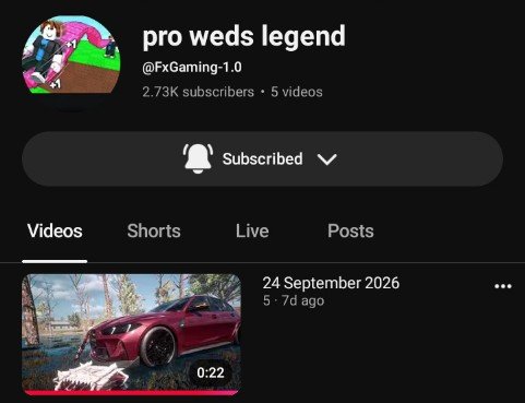 YouTube channel 2730 Subscribers/2.73k