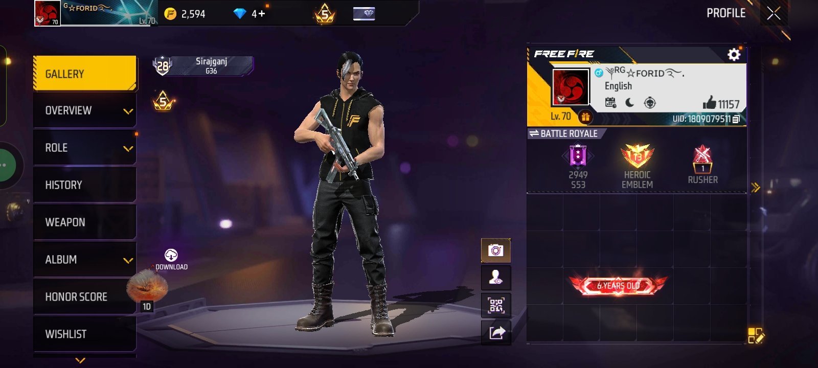 Free fire I'd sell almost 7 Year old account price fix 4k