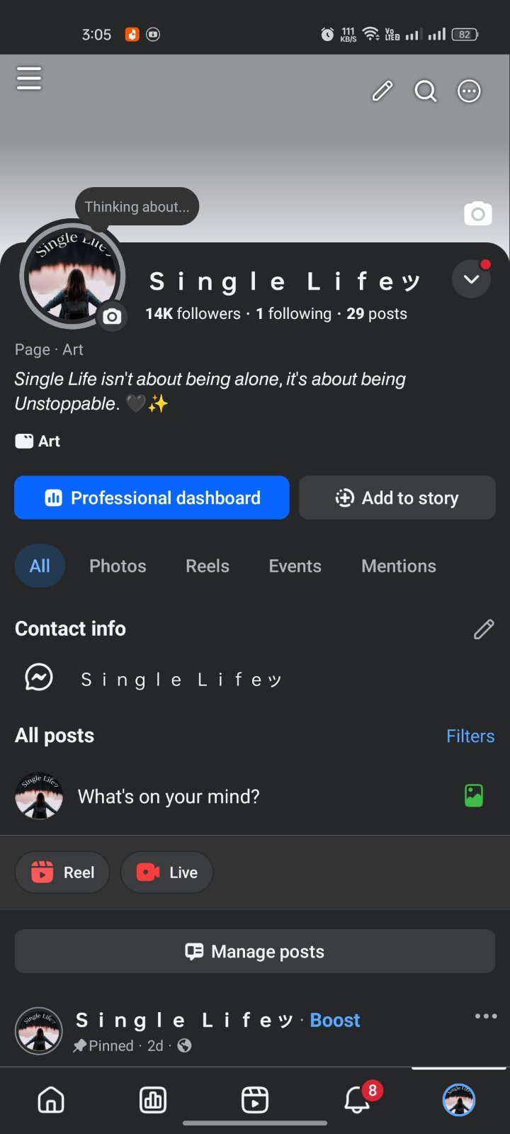 14K ফলোয়ার নিয়ে তৈরি এই 'Single Life ツ' পেইজটি বিক্রি হবে। একদম ফ্রেশ কন্ডিশনে