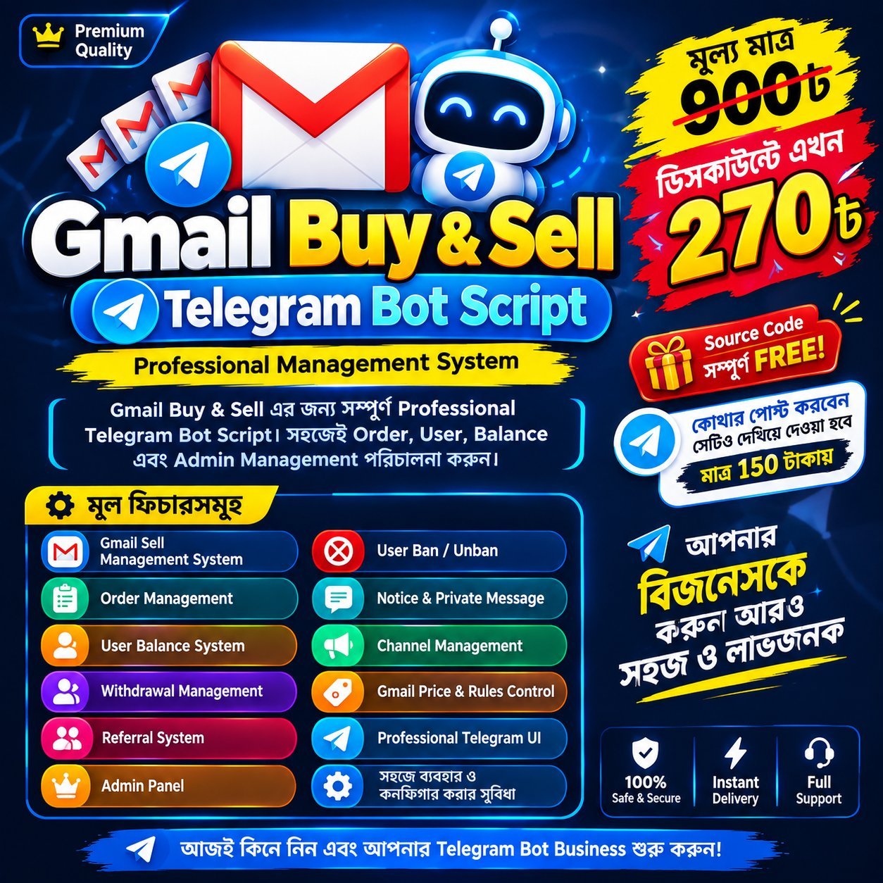 🪵Telegram Gmail Buy & Sell Telegram Bot Script – Professional Management System