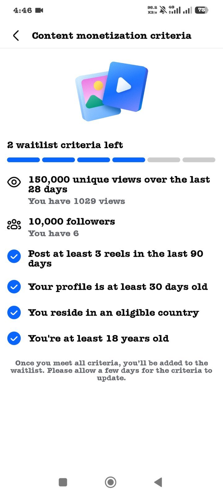 Content monetization criteria