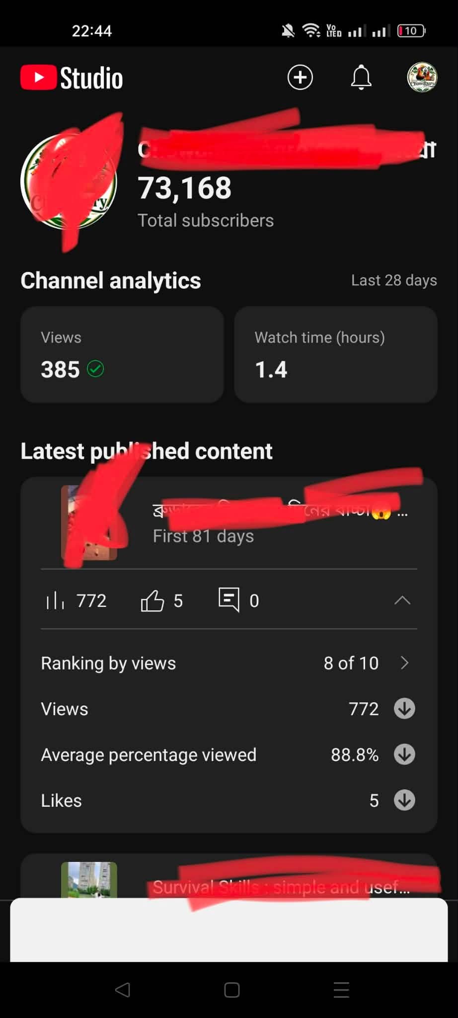 Yt channel 73 k sub