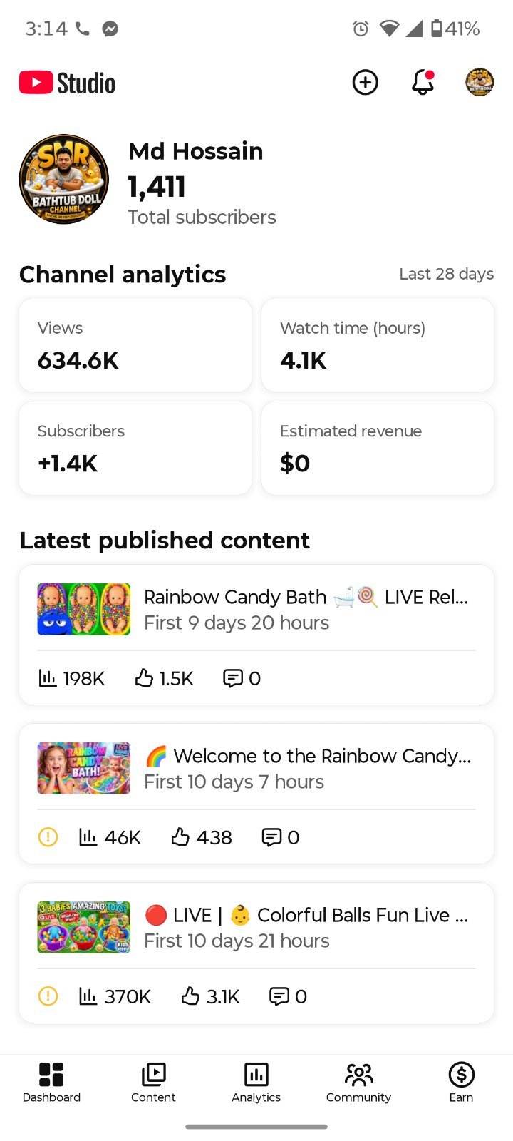 YouTube Channel — 1.4K Subscribers, Non-Monetized