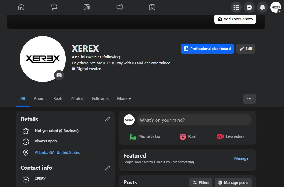 XEREX- Facebook Page- 4.6K Follower- Digital Creator- Entertainment/Business