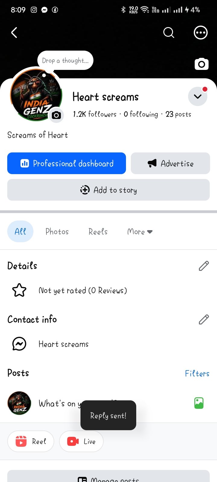 1.2k follower active page for sell