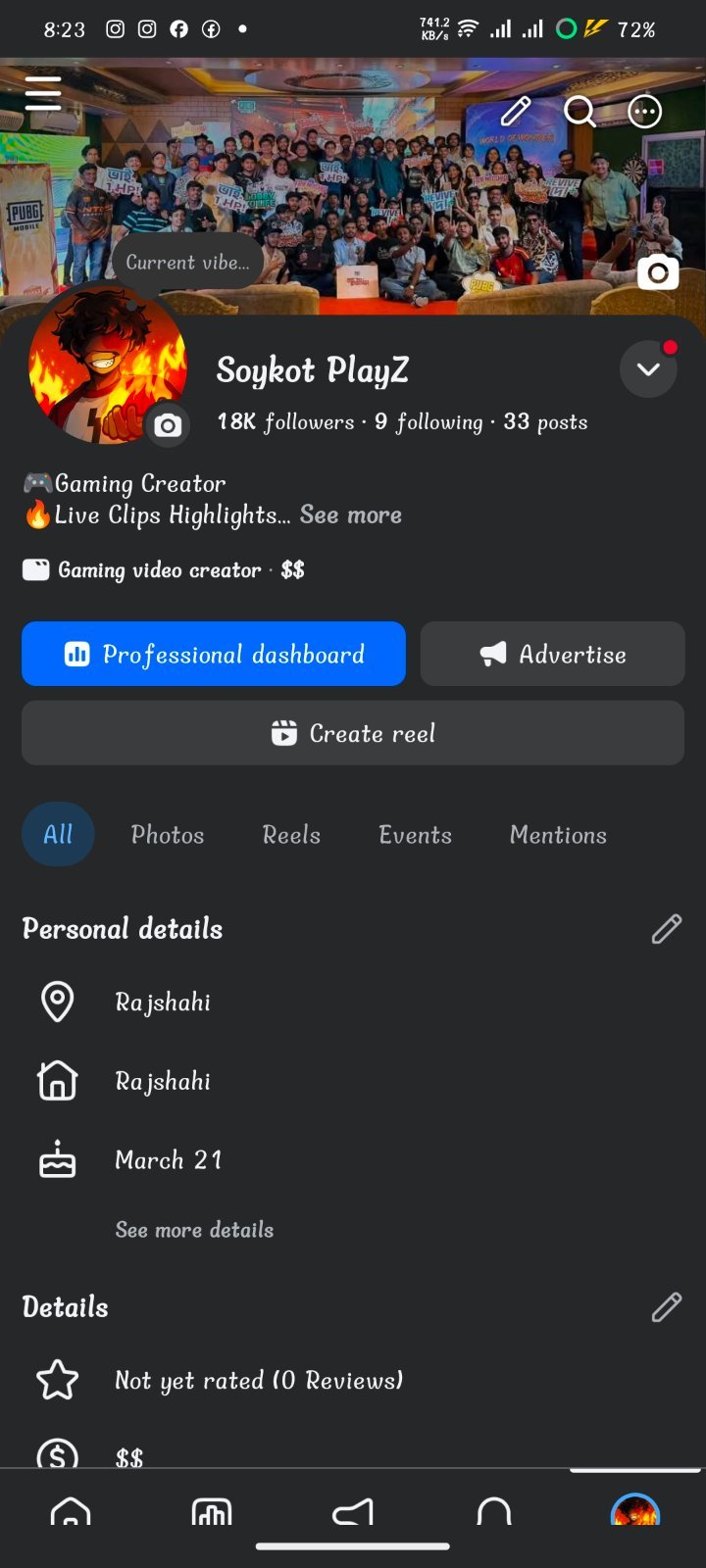 Gaming Facebook page for sell
