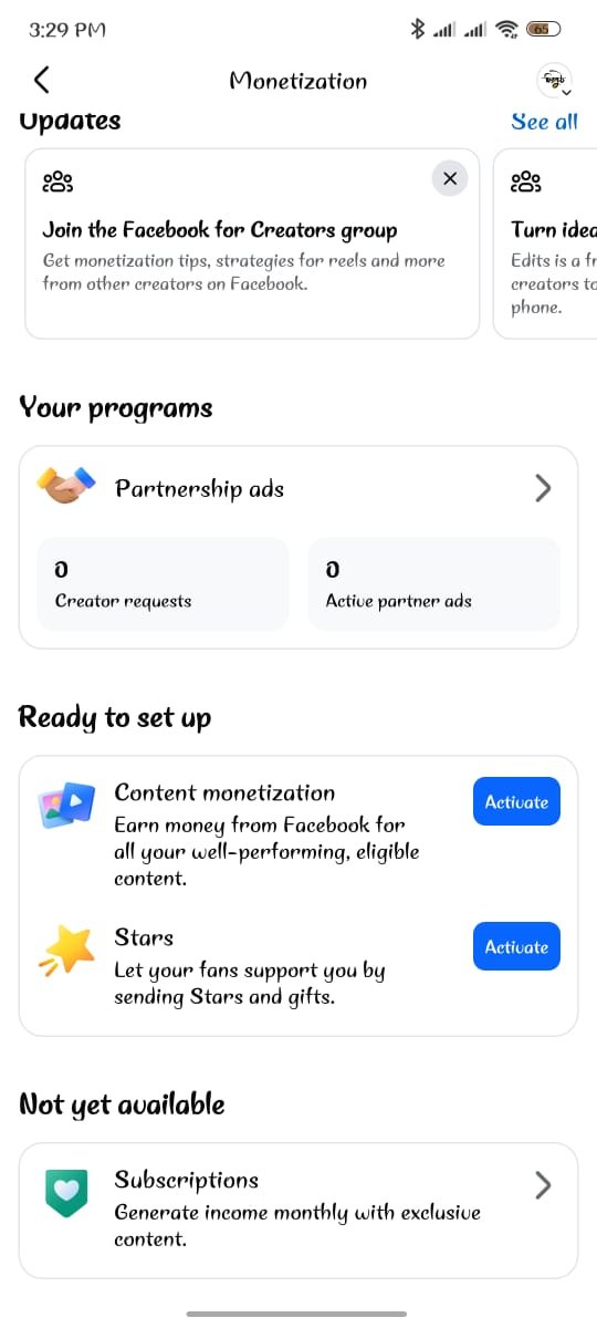 Content monetize page sel