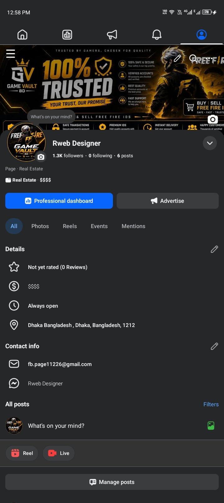 Sell Facebook page