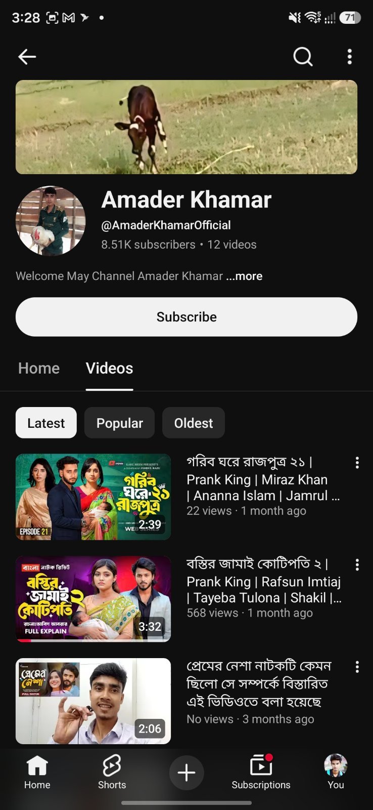 8k sub Non monitize Mora dhora channel