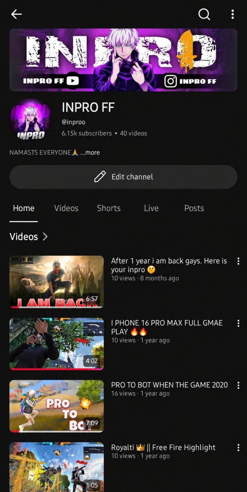 Inpro ff – 6k+ subscribers