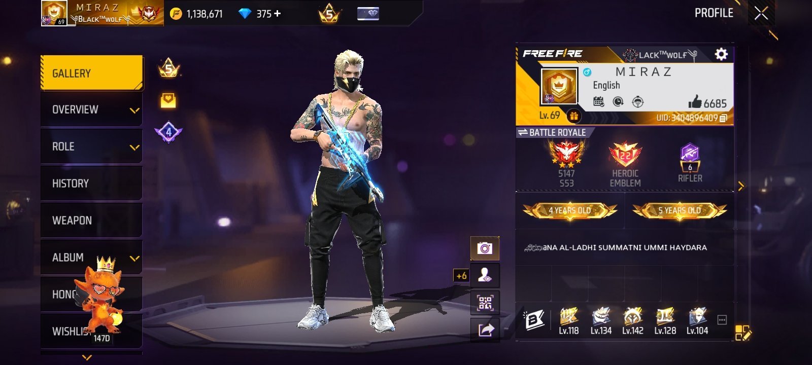 5 years old free fire account