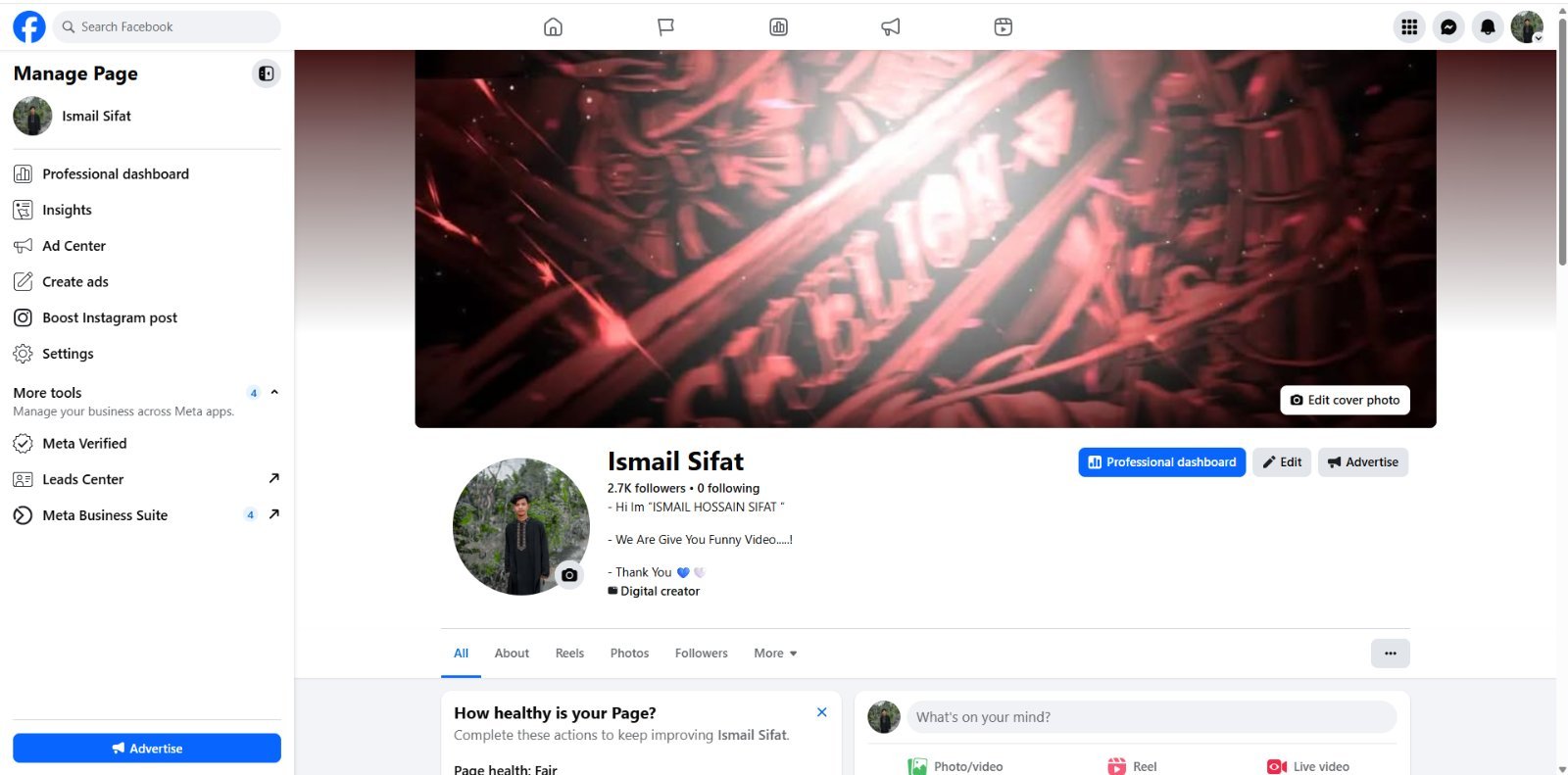 Facbook Page 2.7k followes Orginal follwes 1000% guranded