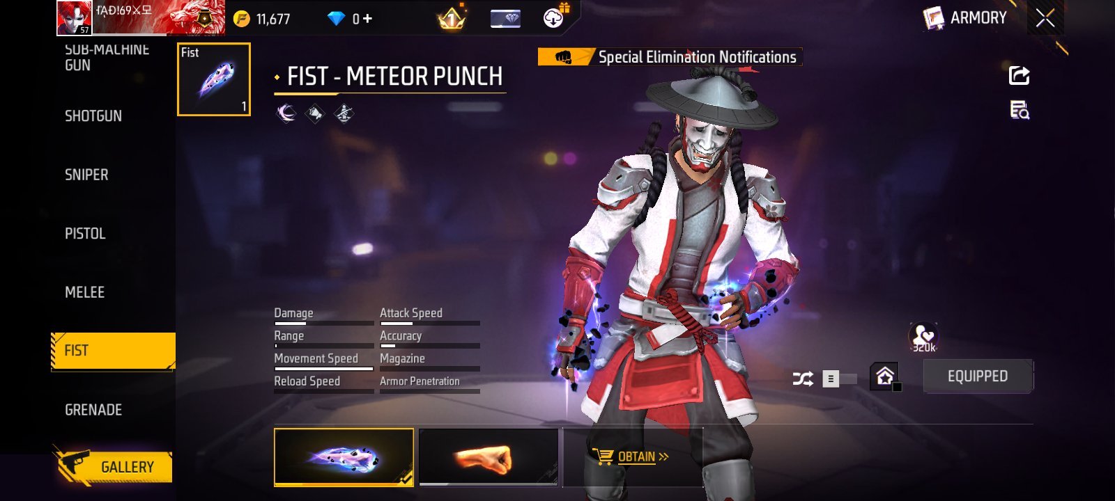 🔥 Free Fire Lv.57 | Fist Meteor Punch | Silver Samurai Bundle | Rare Collection