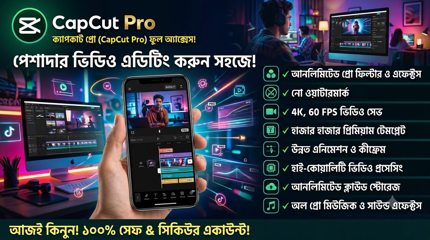 Capcut pro সারা জীবন চালাতে পারবেন।