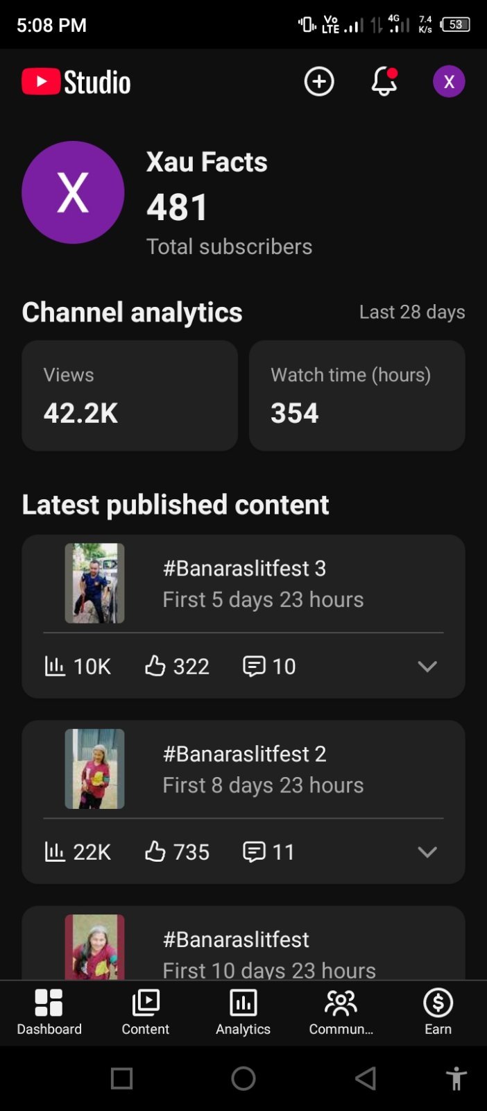 480 Subscriber YouTube channel sell dibo