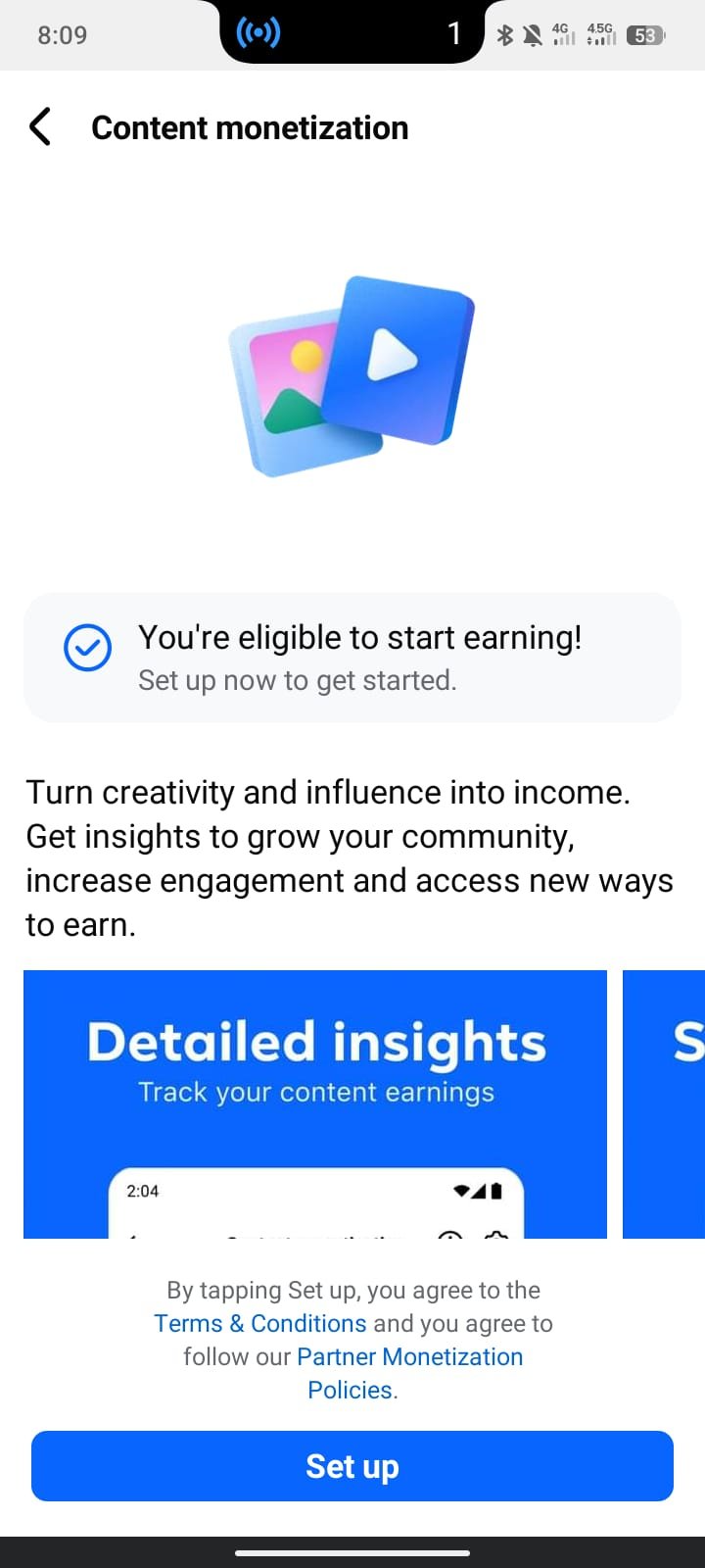 CM setup page available Monetize setup page
