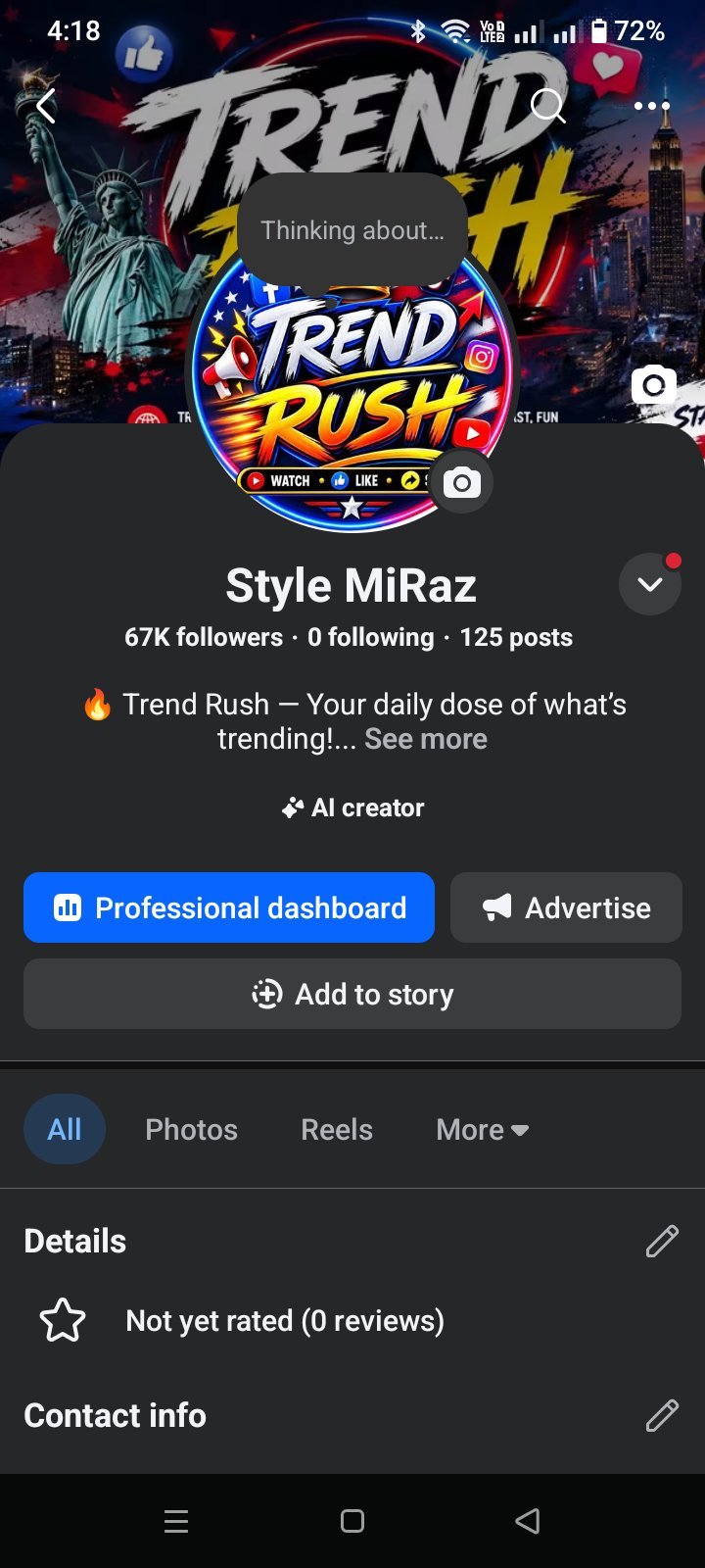 Facebook page for sale, 67k Followers.