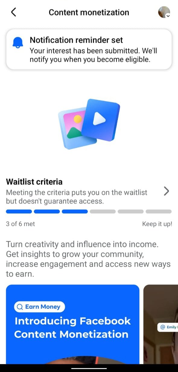 Content monetization criteria পেইজ সেল