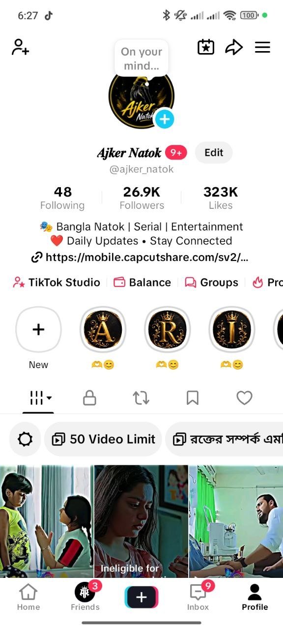 🔥 TikTok Account For Sale – Ajker Natok (26.9K Followers)