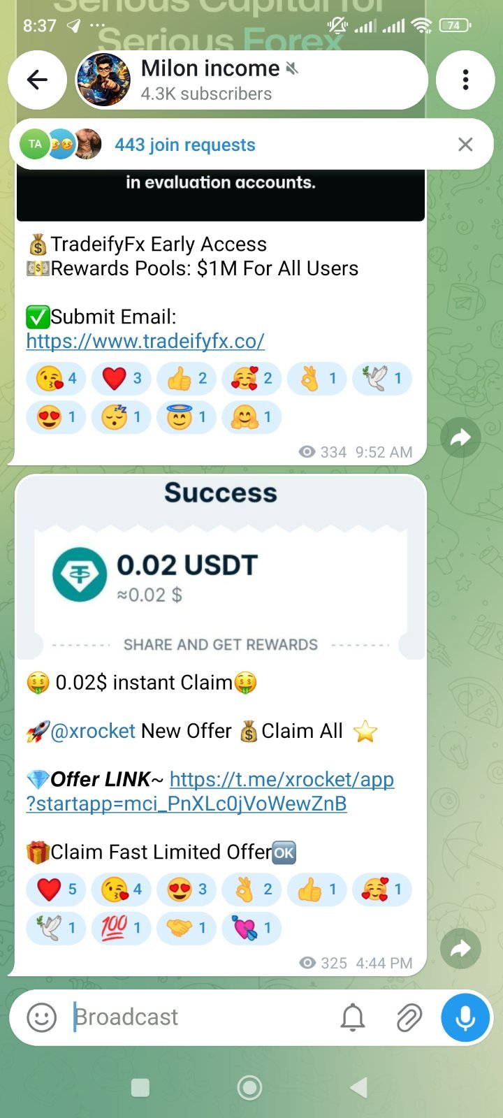 Telegram 4+ subscribe channel drop related