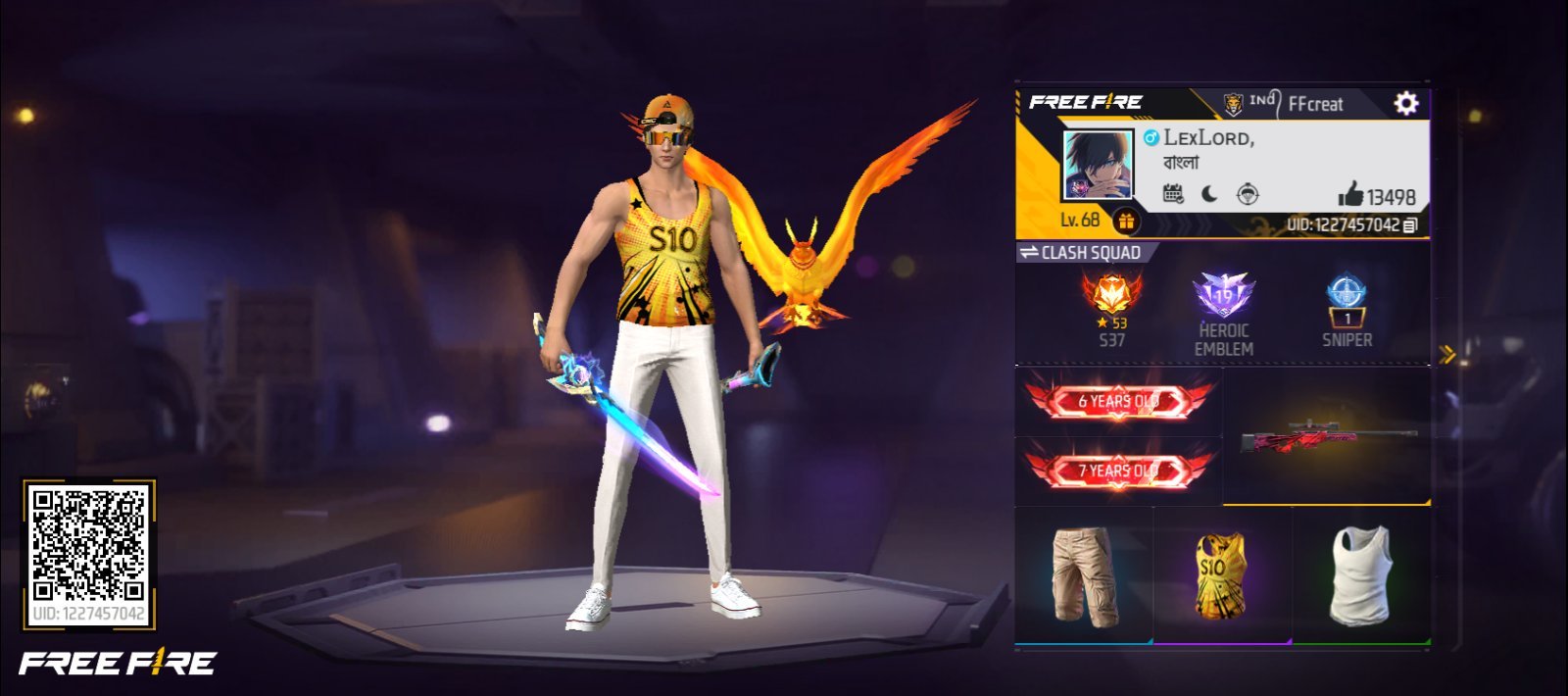7 years old Free fire account lvl 68 100%full fresh