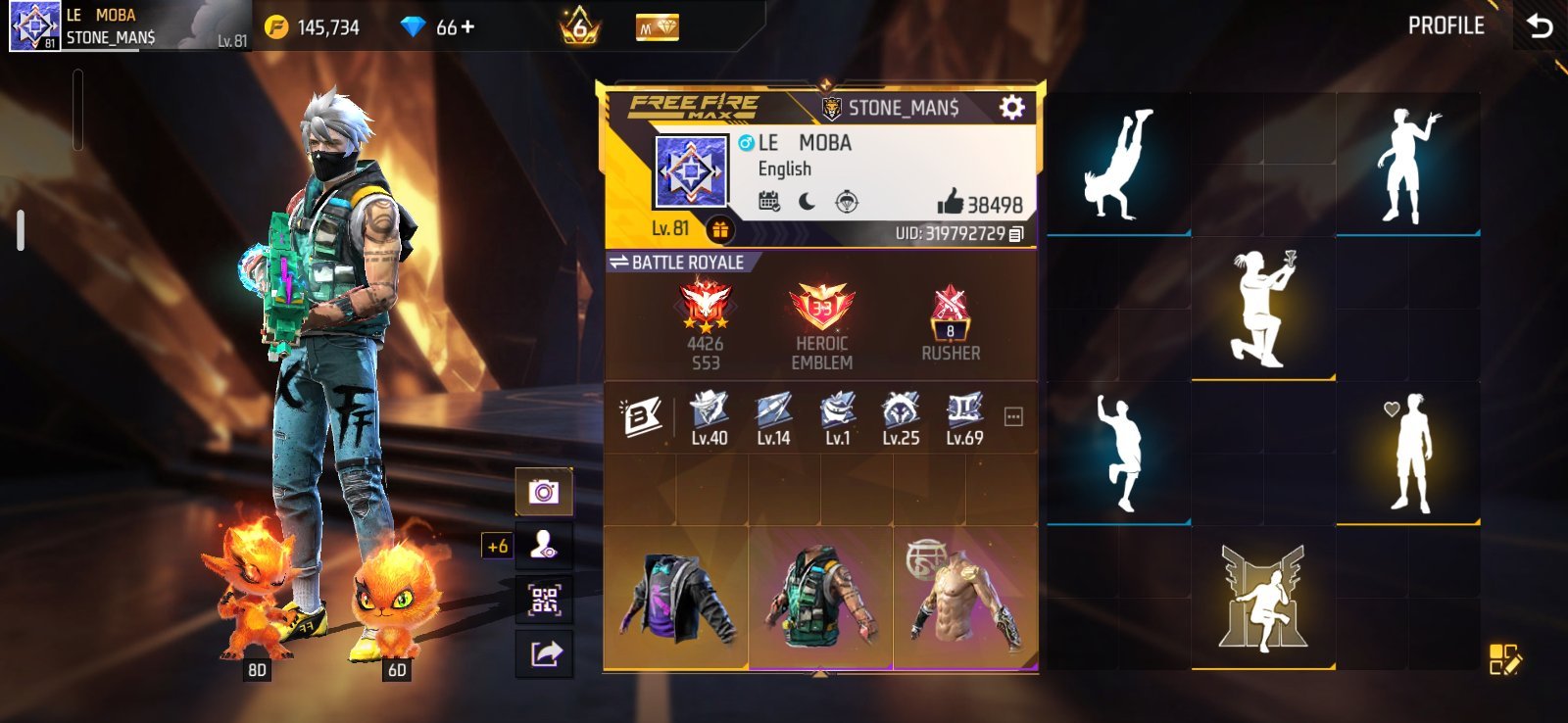 OLD FREE FIRE ID. SEASON 2 BADGES AND SEASON 8,9. PUSHUP EMOTE AVAILABLE