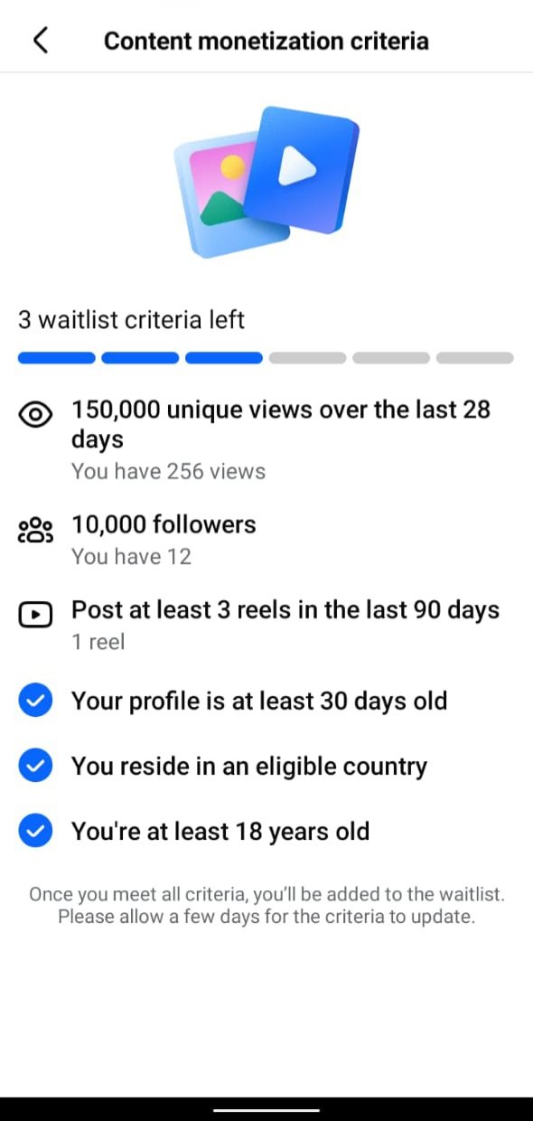 Content monetization criteria পেইজ সেল