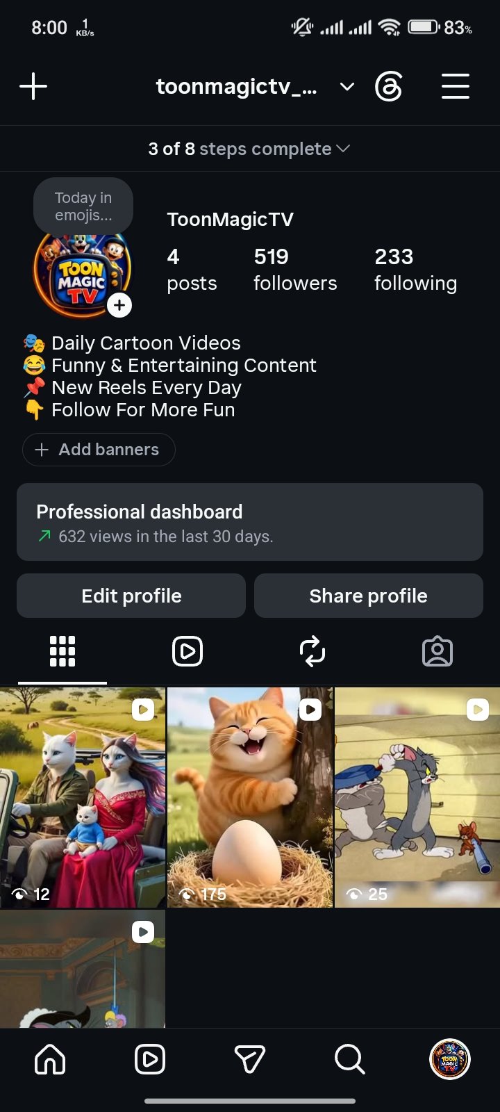 ToonMagicTV Instagram Page Sell | 519 Followers | Cartoon Reels Niche