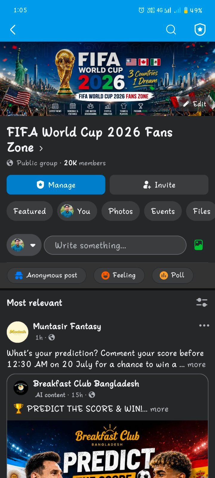 FIFA World Cup 2026 Fans Zone (20k+ members) নামের ফেসবুক গ্রুপটি বিক্রয় করা হবে।