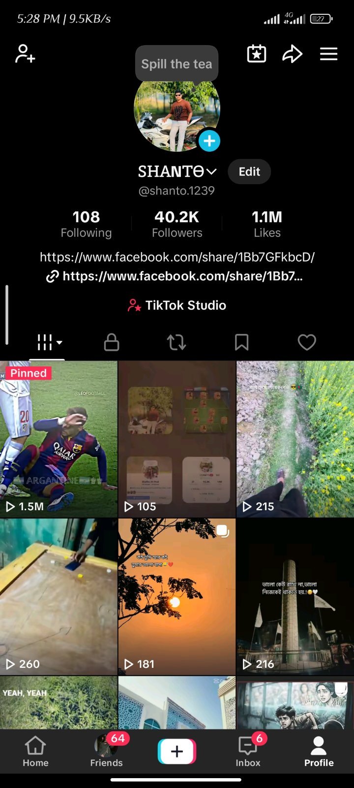 Tik tok Follower 40.2k and 1.1M Like