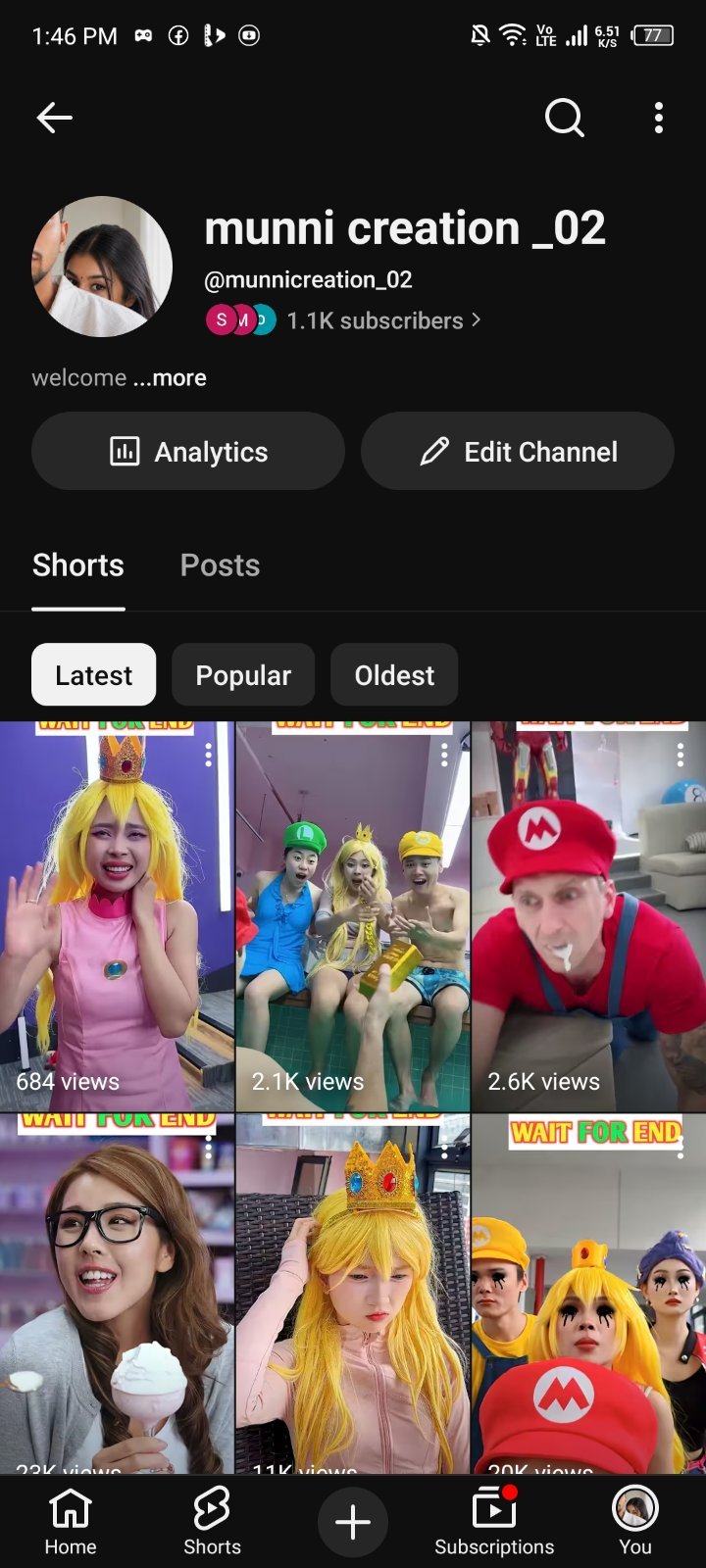 1.1 k sub running YouTube channel