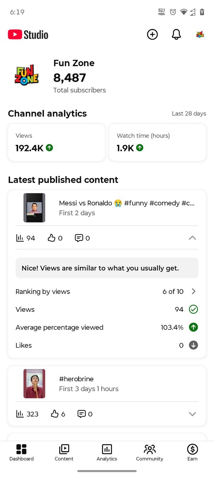 Full Fresh YT channel. 8.5k subscribers. 1.2k watch time complete