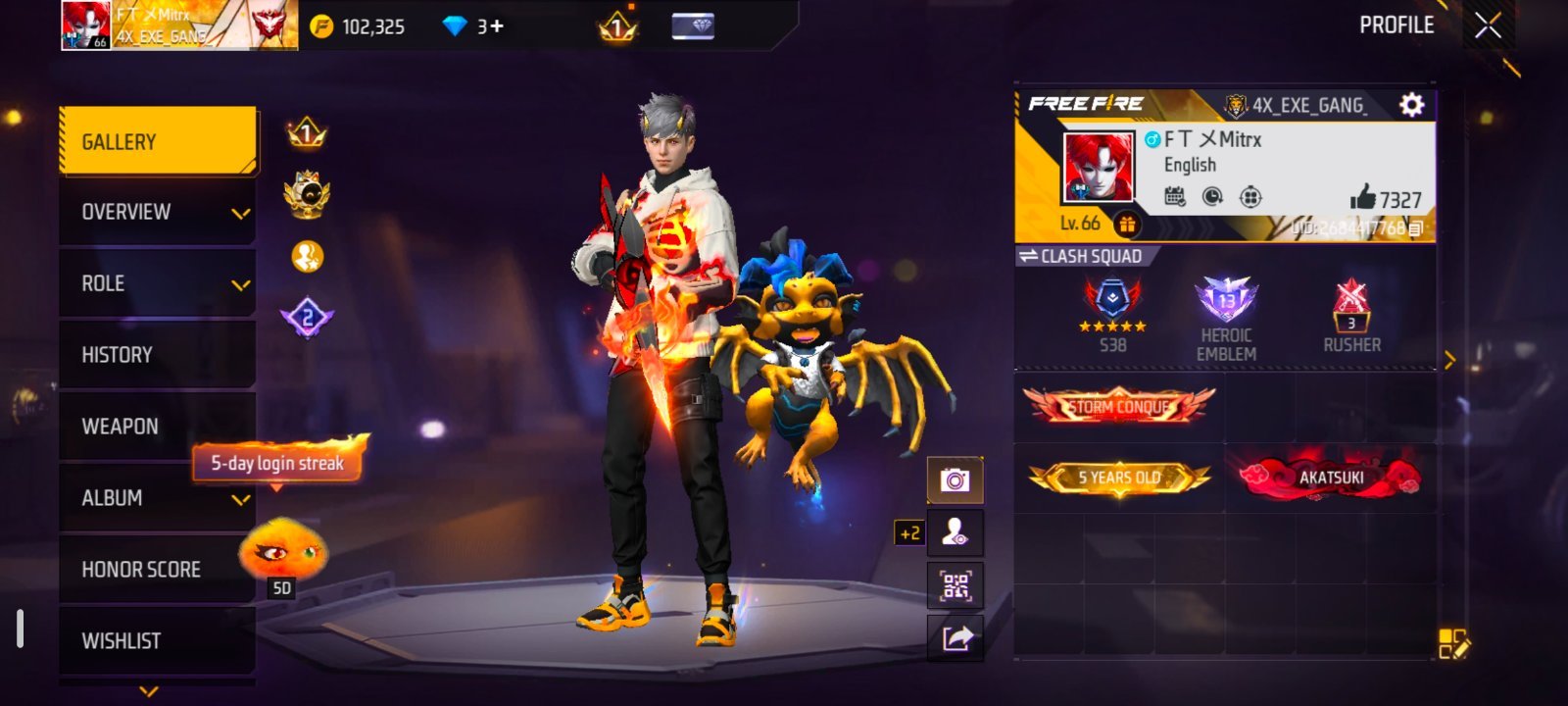 Free Fire Level 66 | 5 Year Old | 4 Evo Guns