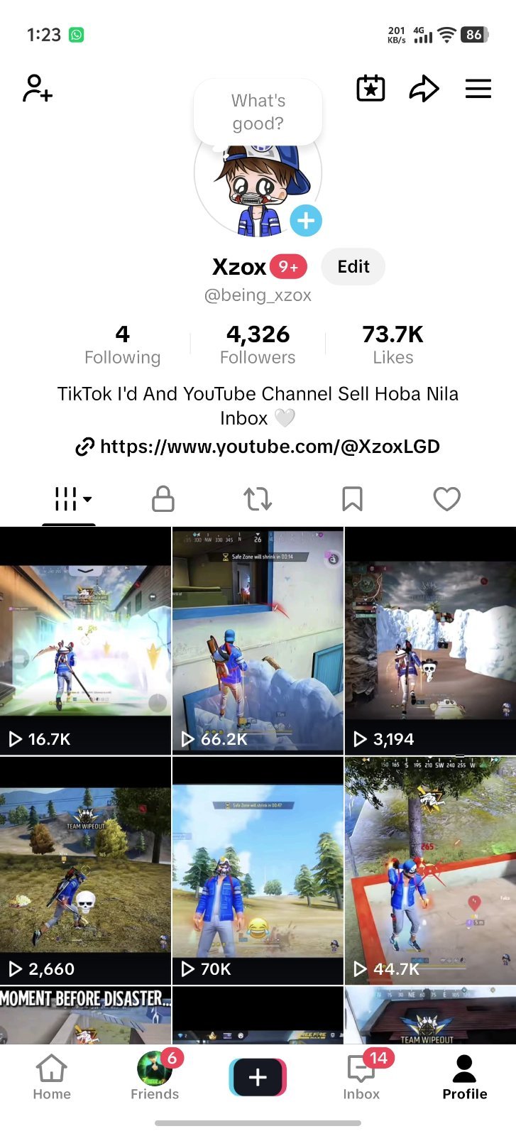 TikTok Gaming Account For Sale — 4.3K Genuine Followers | 73.6K Likes