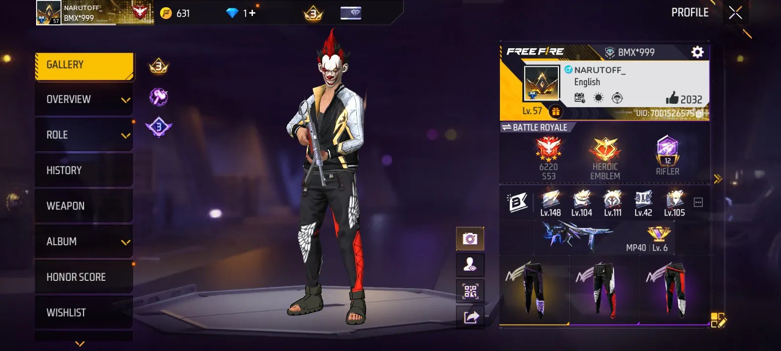 🔥 Free Fire Account — Prime 3, Rare Bundles & Many Gun Skins